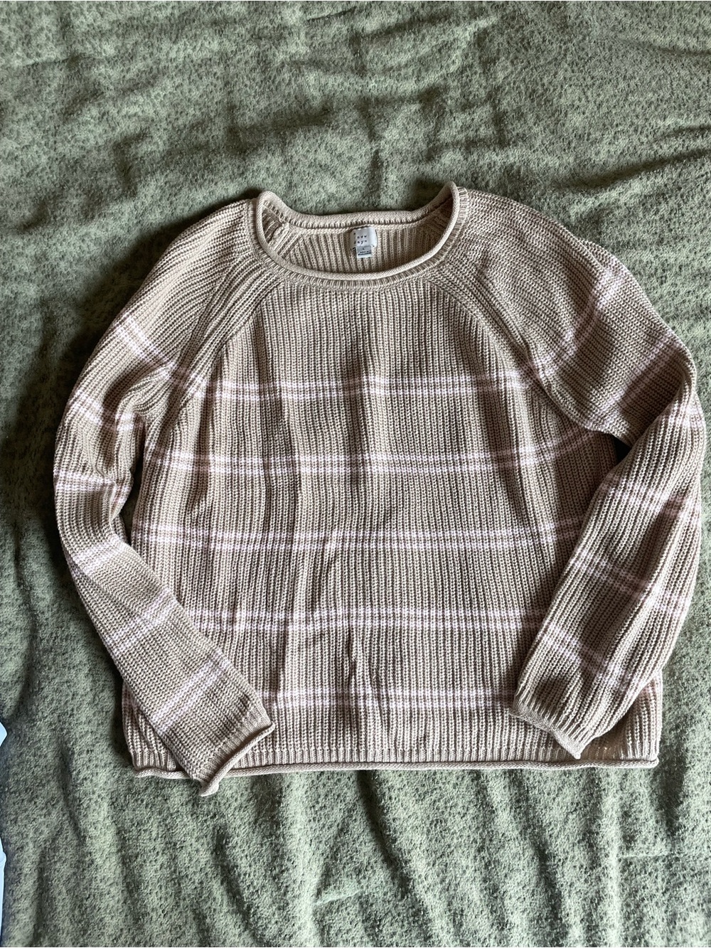 a new day Cream & Tan Striped Crewneck Sweater
